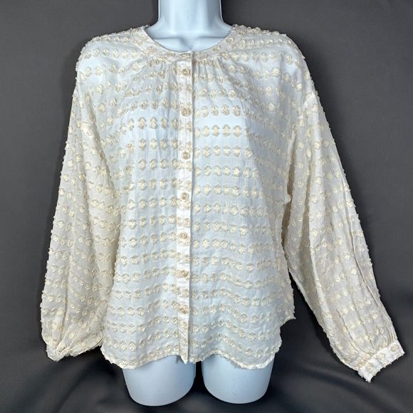 Pilcro Anthropologie Blouse Shirt Cotton Cream Textured Dot Size S NWT - Picture 10 of 14
